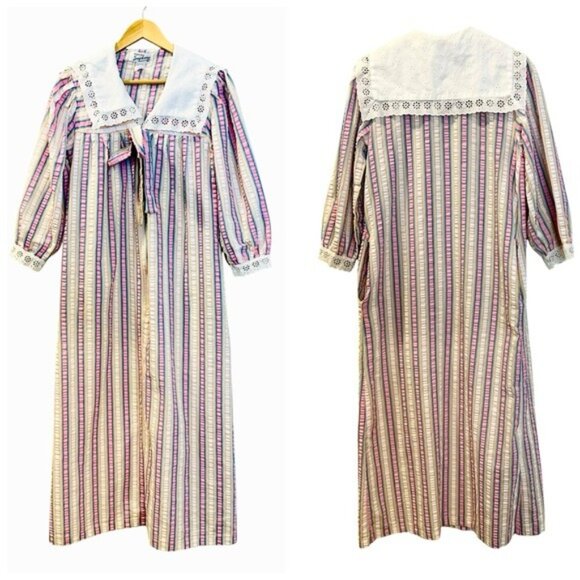 Styled by Saybury Vintage Rainbow Stripe Seersucker Housecoat Robe Size Medium - Picture 1 of 13